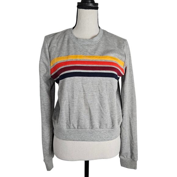 Forever 21 Sweatshirt Women S Gray Retro Stripe Long Sleeve Top Vintage Inspired - Picture 1 of 8